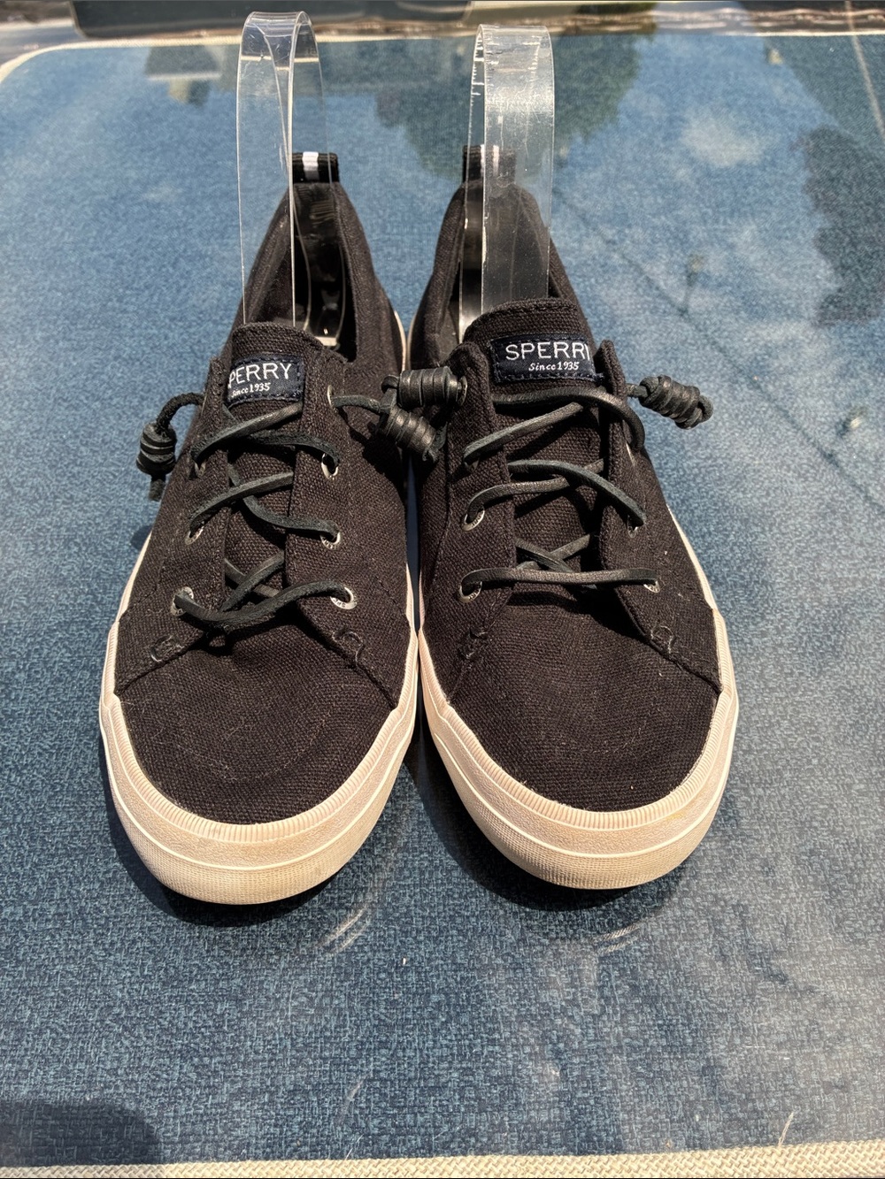 Sperry Black Canvas Boat Shoes with Cream Sole